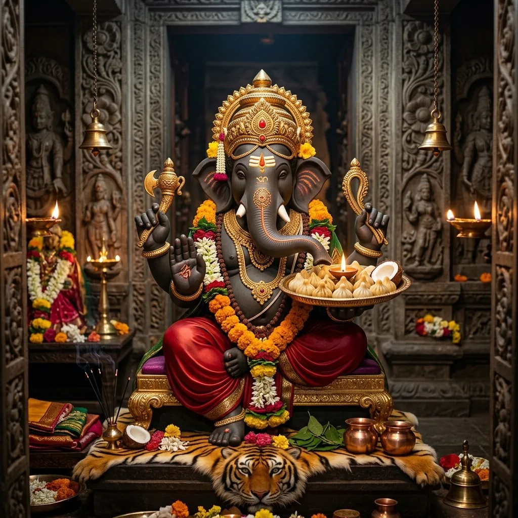 भगवान गणेश की मोदक सहित भक्तिपूर्ण छवि