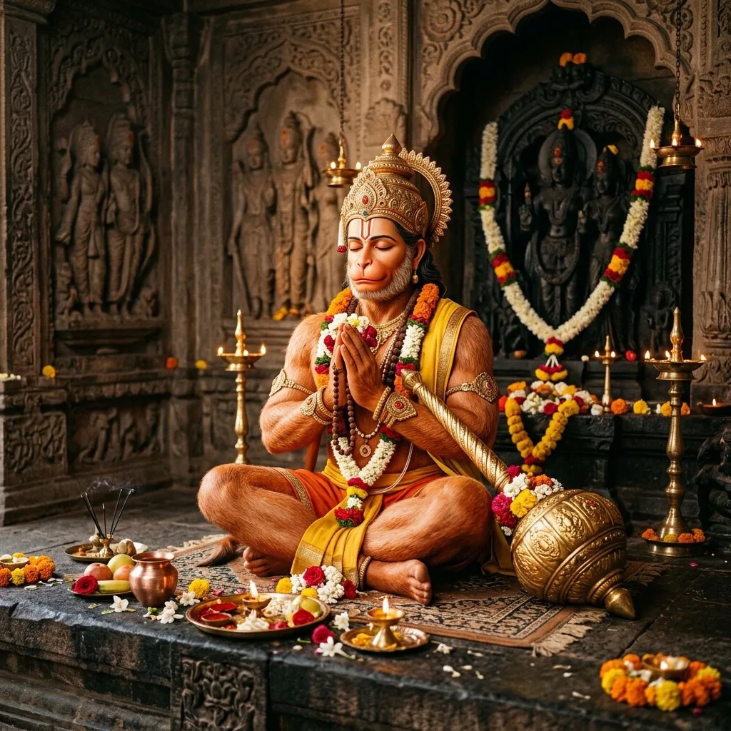 भगवान हनुमान की गदा सहित भक्तिपूर्ण छवि