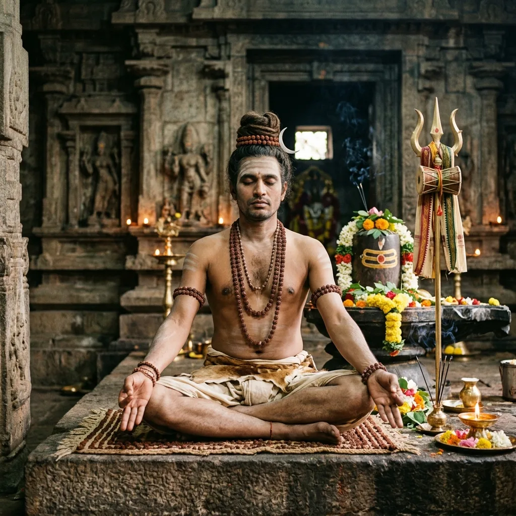भगवान शिव की ध्यान मुद्रा में भक्तिपूर्ण कलात्मक छवि