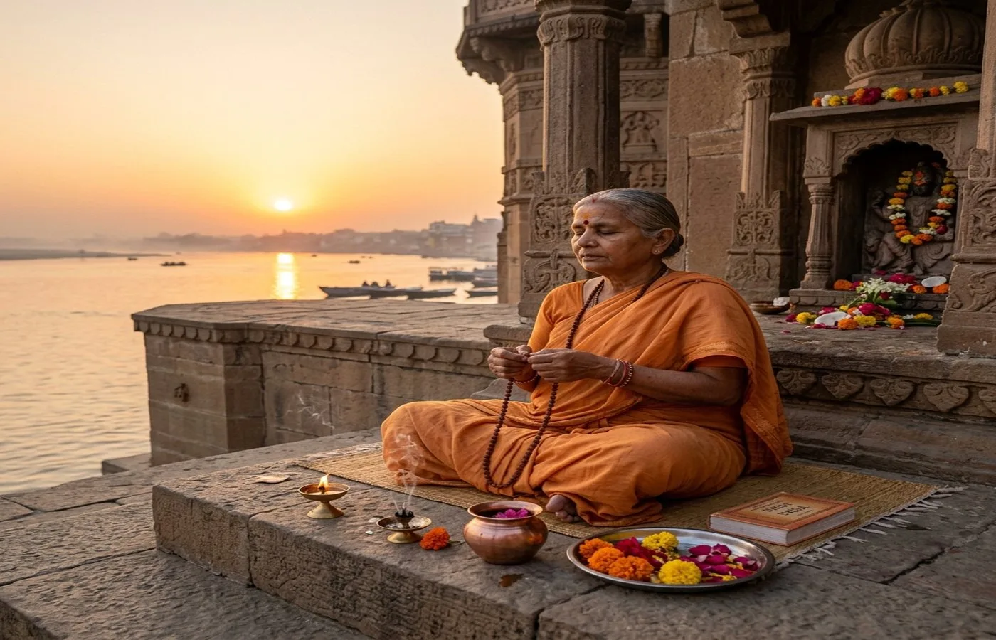 Gayatri mantra calligraphy with sunrise background