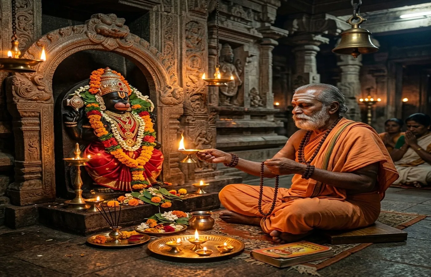 Hanuman beej mantra text with orange devotional backdrop