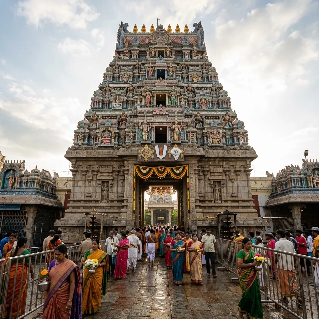 Tirupati Balaji temple entrance with pilgrims